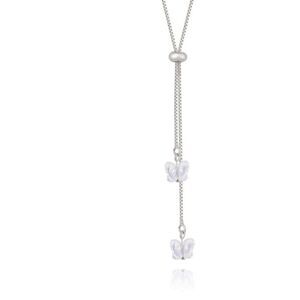 Necklace pull tie Swarovski authentic Crystals Butterflies white rhodium plated